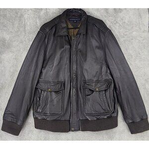Tommy Hilfiger LeatherJacket Mens XXL Brown Full Zip Long Sleeve Vintage Bomber